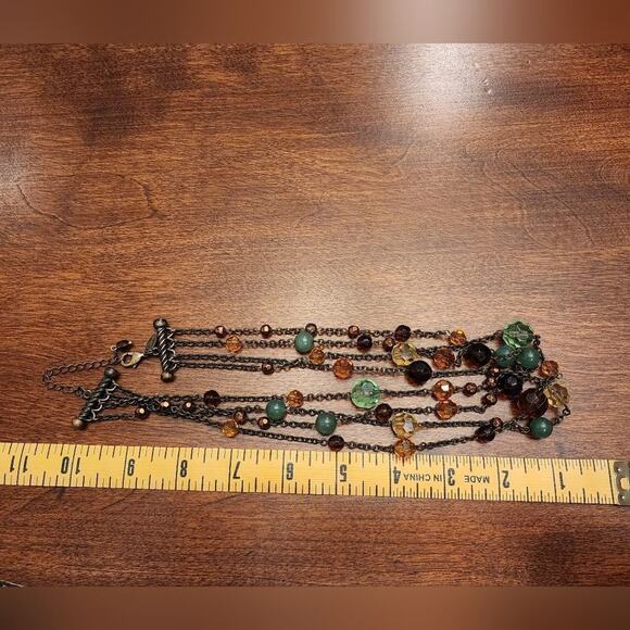 LIA Sophia Green, brown, and amber‎ beaded multi strand layered necklace - Picture 4 of 5